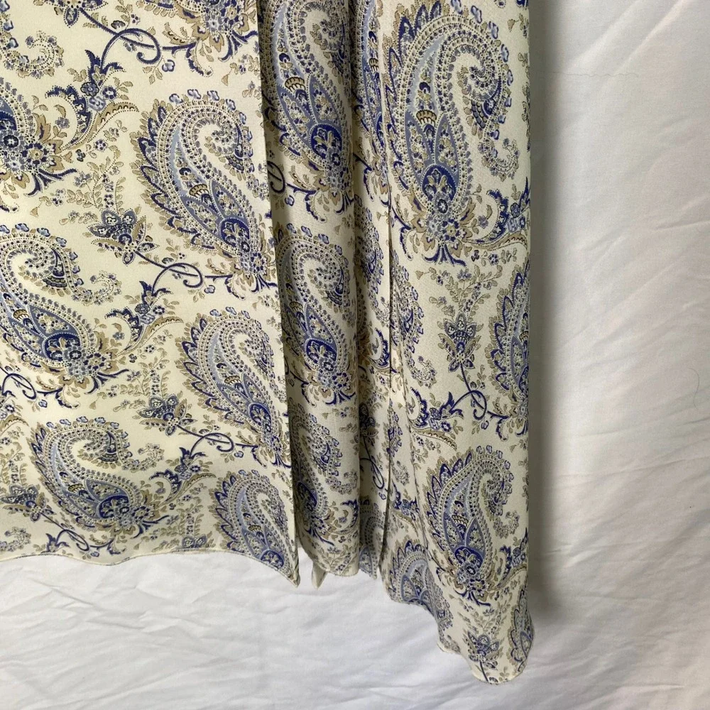 Jonathan Martin Studio Paisley Midi Skirt Womens Large Blue Cream Coastal Office